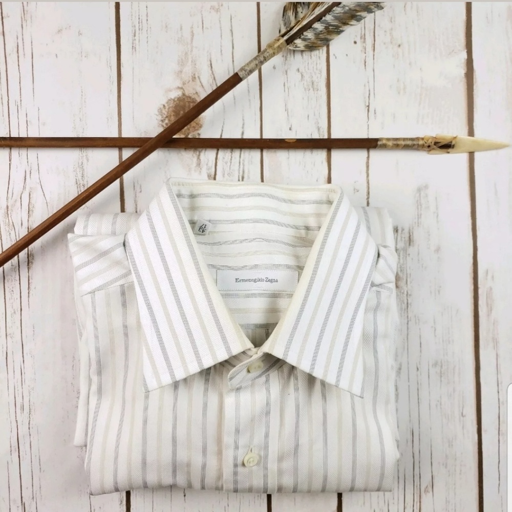 Ermenegildo Zegna Mens 17 Dress Shirt Italy Stripe